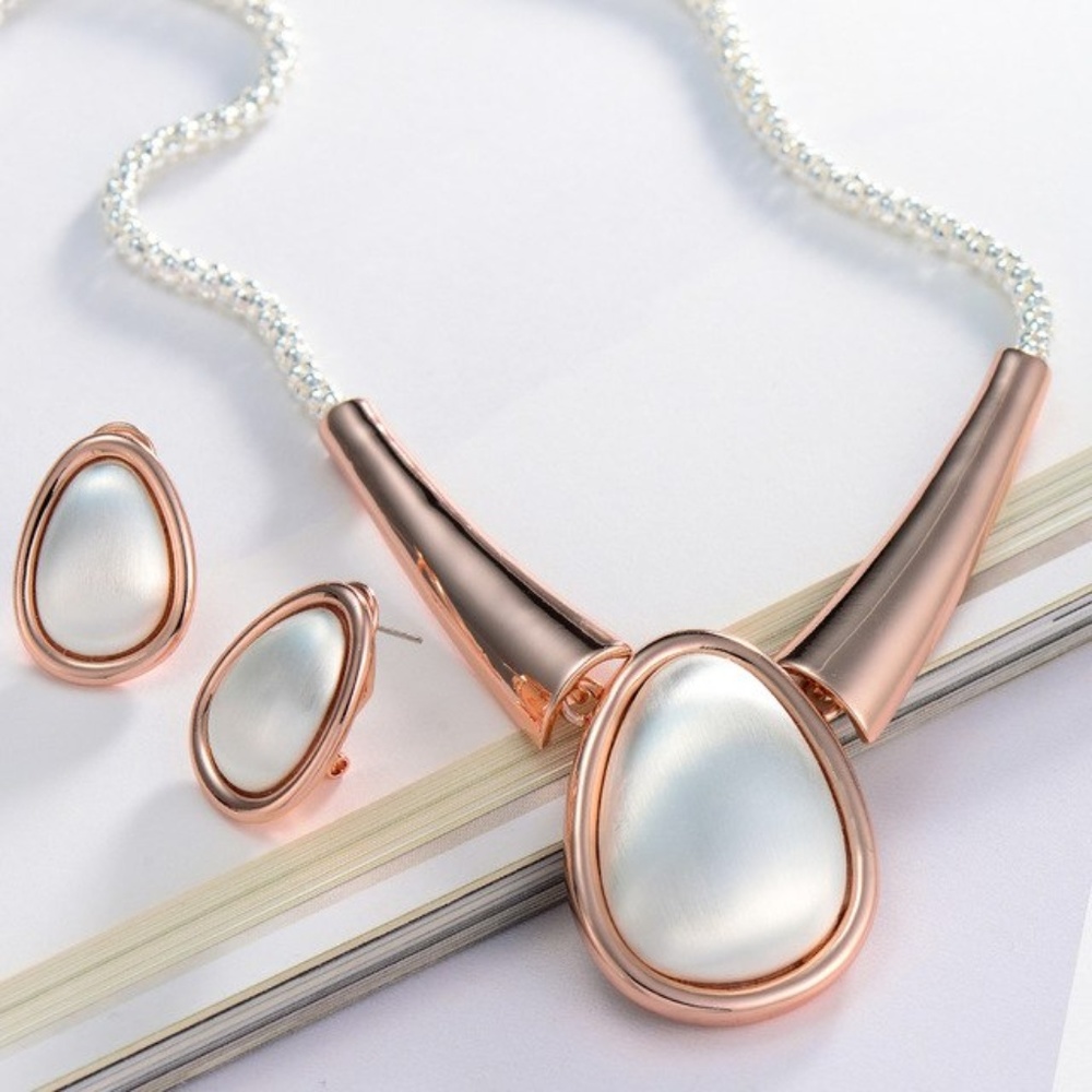 Trendy Rose Gold Geometric Chain Stud Earring Set